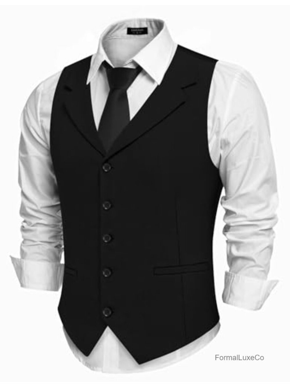 Mens Slim Fit Suit Vest Notch Lapel Waistcoat Polyester Spandex Formal